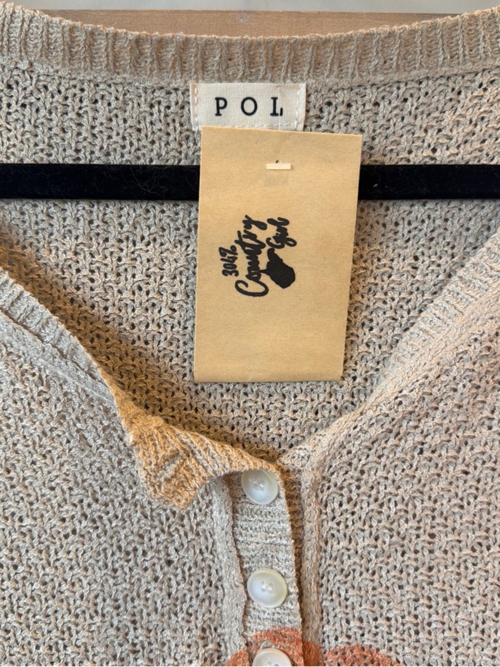 POL Floral Knit Henley Sweater in Beige with Multicolor Flowers - Picture 2 of 2
